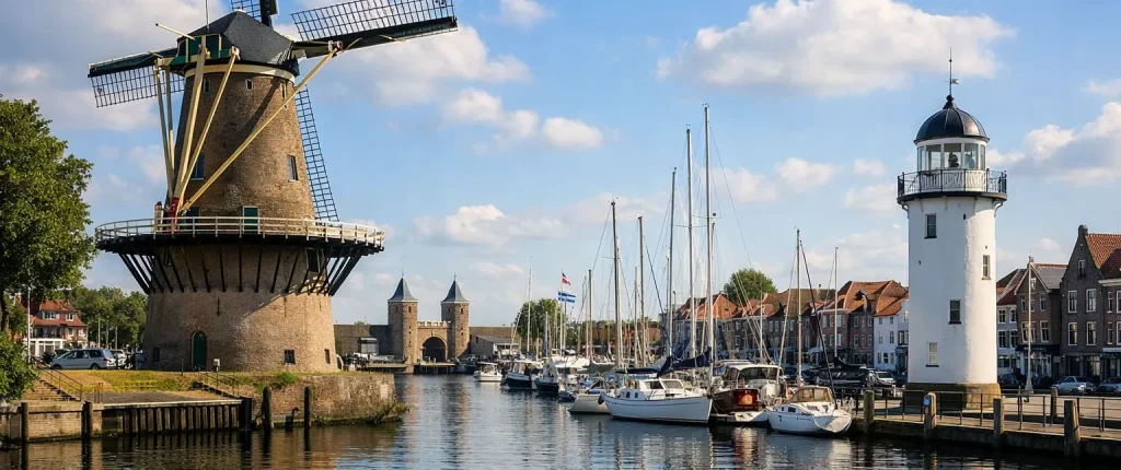 Windmolen en vuurtoren aan de haven van Hellevoetsluis