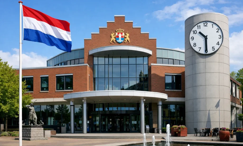 Gemeentehuis van Hellevoetsluis met Nederlandse vlag