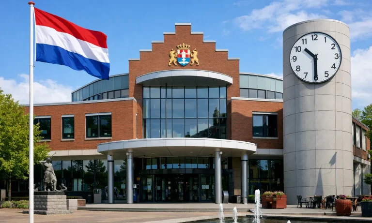 Gemeentehuis van Hellevoetsluis met Nederlandse vlag
