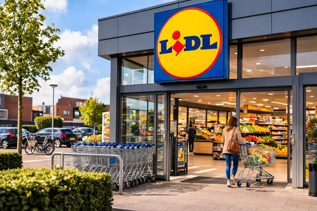 Gevel van een Lidl-supermarkt in Hellevoetsluis