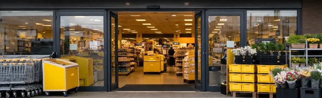 Voorkant van een Jumbo supermarkt overdag